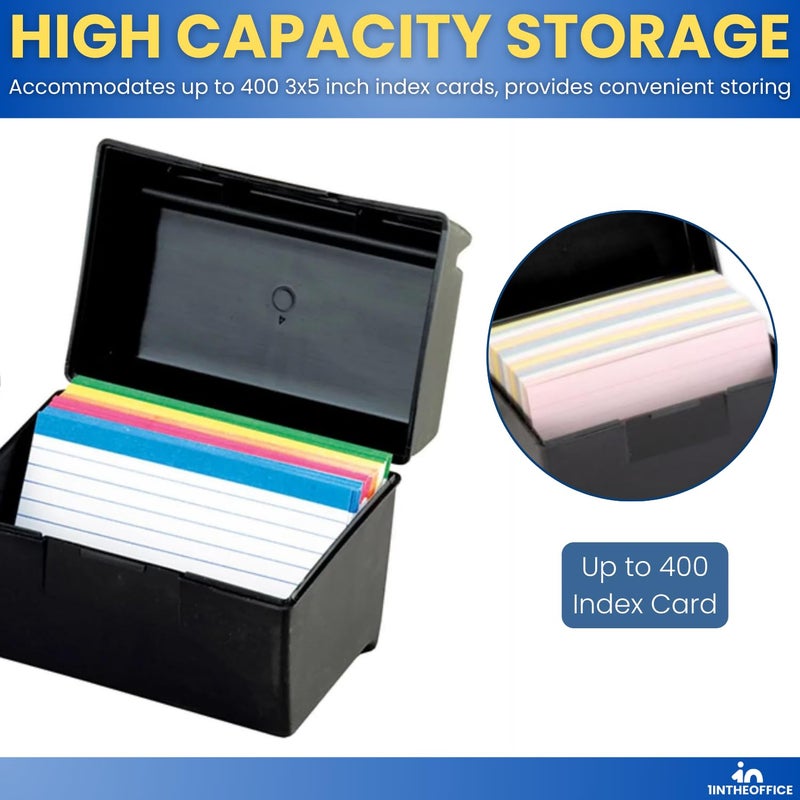 1InTheOffice Index Card Box 5x8 Index Card Holder, 400 Card Capacity Black (2 Pack) - Image 3